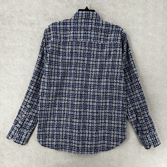 Luchiano Visconti Black Mens Shirt‎ MEDIUM Blue Plaid Geometric Button Up - Picture 2 of 15